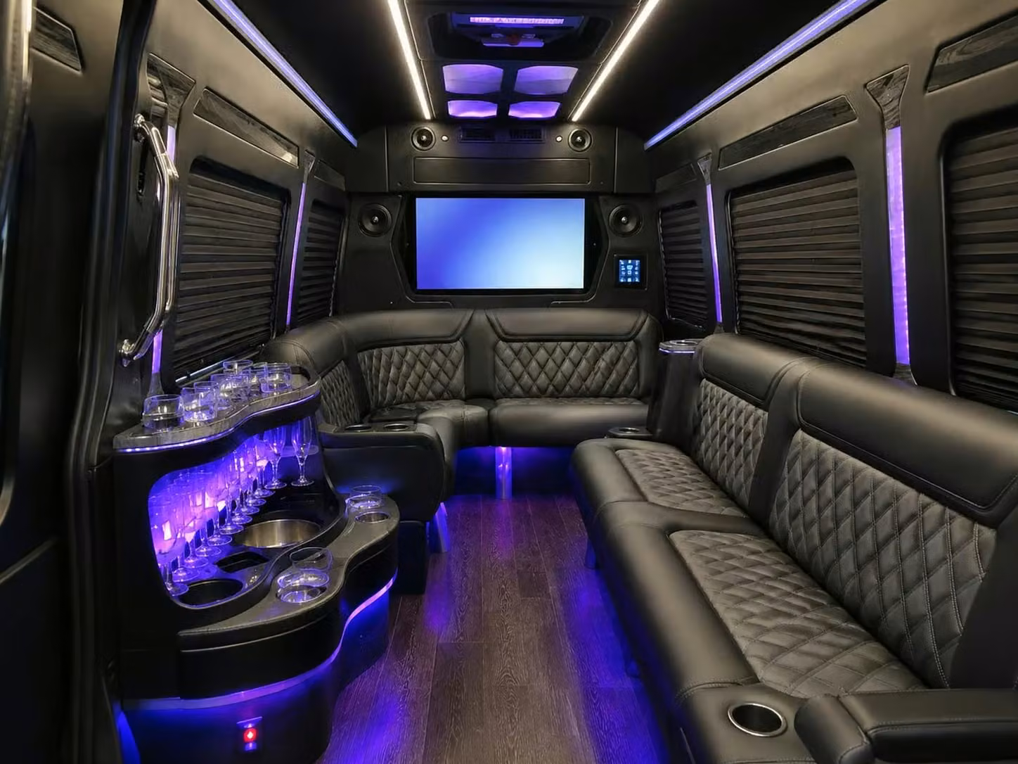 east point prom party buses with led lighting bluetooth sound and leather seating